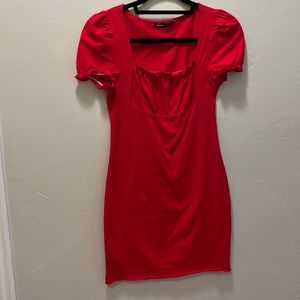 Red SHEIN lettuce trim dress
